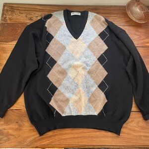 Vintage Antartex 100% Lambswool Men’s XL Wool Sweater Black Patterned